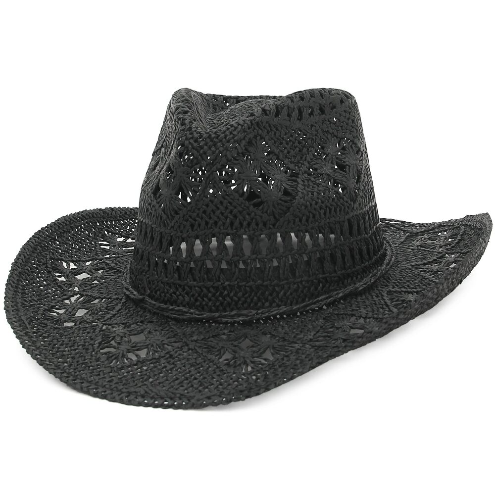 9479 Men & Women's Summer Cowboy Cowgirl Straw Hat Hollow Out Woven Roll Up